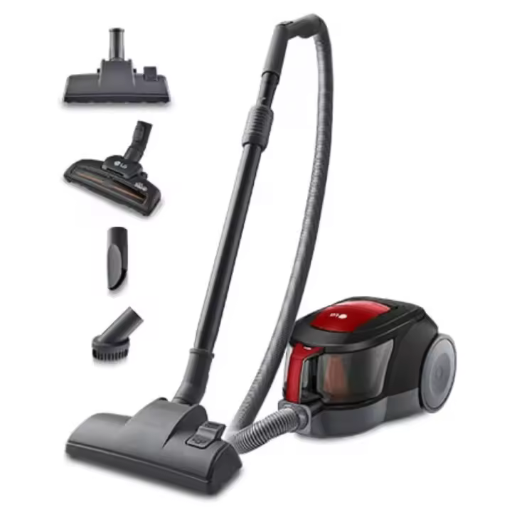 LG - Aspirador trineo VC5506NHTCR ciclónico de 650 W con succión 2 en 1, radio de 8 m y diseño compacto gris y rojo para limpieza eficiente en hogar - 1