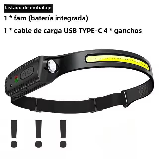 Linterna Frontal LED Recargable USB Con Sensor XPE+COB Para Camping Pesca Y Buscaminos Lámpara De Pescar Antorcha Frontal Impermeable Con Tres Modos De Iluminación - 1