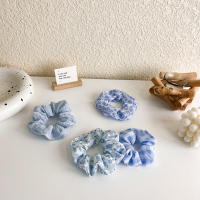 Set De Cinturones Elásticos Para El Cabello En Azul Y Blanco Con Estilos Chequered Polka Dot Floral Y Plisados Para Niñas Adecuado Para Moños Y Travadas - details 4