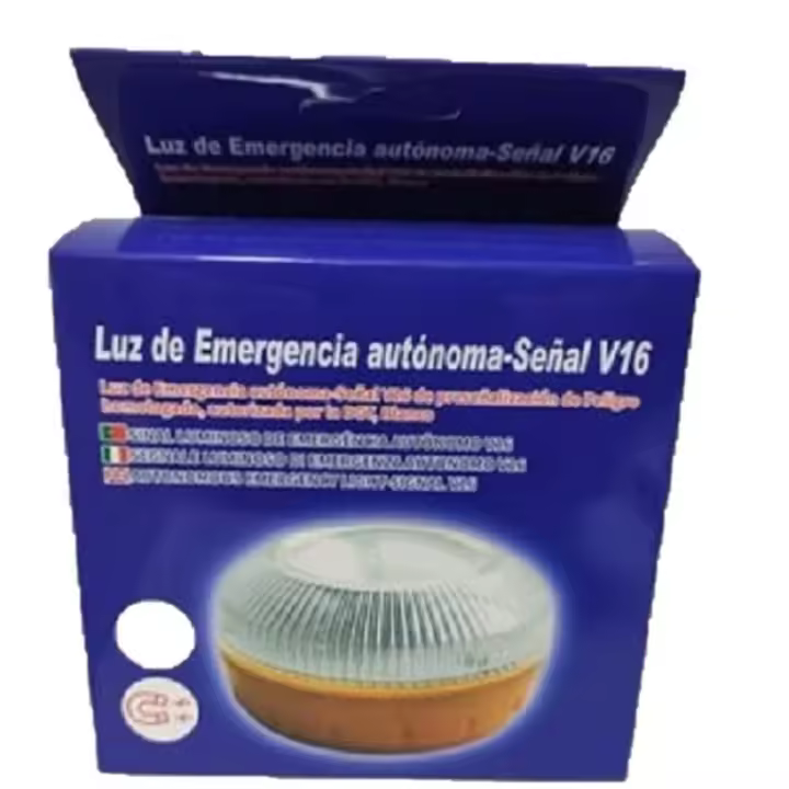 Baliza luminosa V-16 de preseñalización de emergencias, Homologada y autorizada por la DGT, con mas de dos horas de autonomía. Funciona con pila alcalina de 9v 6lr61 incluida, Función adicional modo linterna con luz blanca 360º. - 1