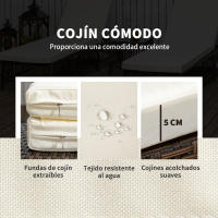 Outsunny Conjunto de 2 Tumbonas de Jardín Exterior Tumbonas de Mimbre Tejido con Mesa de Tapa de Vidrio Respaldo Reclinable de 5 Posiciones y Cojines Suaves 196x54x32 cm - details 4