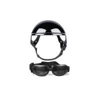 Casco y gafas del perro fijados para el perro pequeño y medio que juega al aire libre con la correa ajustable, casco ultravioleta de la motocicleta de las gafas de la protección del perro con el agujero del oído - details 0