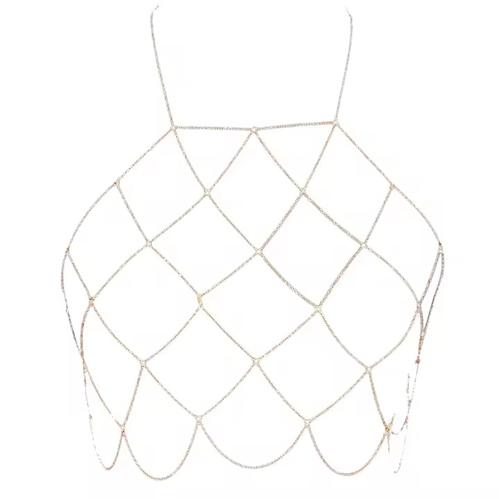 Bralette de malla con cuello Halter para mujer, Bralette con cadena para el cuerpo, Sujetador de Bikini, collares, Stomacher (dorado) - 1
