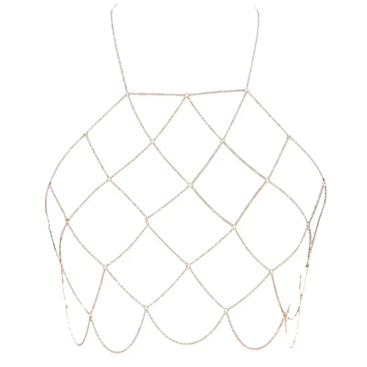 Bralette de malla con cuello Halter para mujer, Bralette con cadena para el cuerpo, Sujetador de Bikini, collares, Stomacher (dorado) - 1