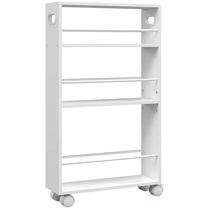 HOMCOM Carrito Auxiliar con Ruedas Carrito de Cocina de 3 Niveles con Barandillas Laterales y Asas para Comedor Sala Baño 45x15x80 cm Blanco - 1