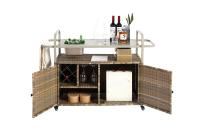 Mesa de bar para exterior, carro de Bar de mimbre con muebles, carro de servir para patio con tapa de Arce, con cubitera, patio junto a la piscina y trasero, color beige - details 5