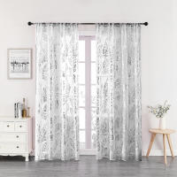 2pcs Cortina De Plegable Con Patrón De Plumas Translúcida Para Sala De Estar Y Dormitorio Material De Poliéster 100% - details 4