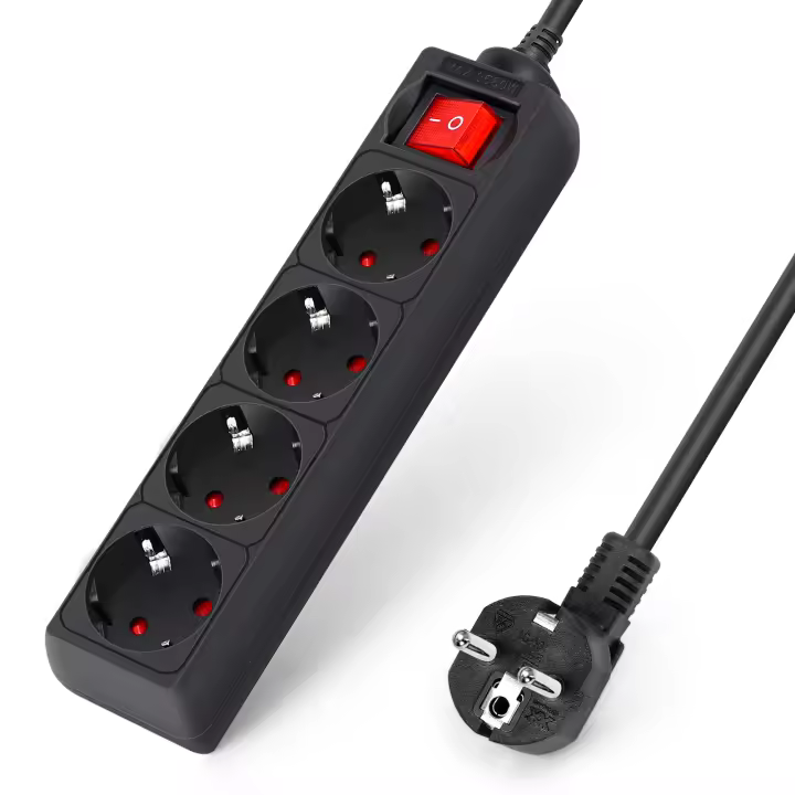 Aigostar Regleta de Enchufes con 2/3/4 Tomas,Regleta Alargador con Cable de 1.5/3 Metros e Interruptor,Negro - 1