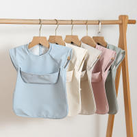 Baberos Para Bebés De Color Sólido Impermeables Con Bolsillo Para Niños Y Niñas Sin Mangas Adecuado Para Comidas Y Arte Ropa Infantil Esencial - details 1