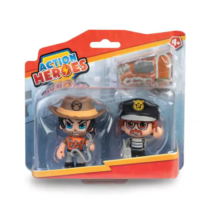 FAMOSA - Figuras de acción de Action Heroes - Pack de 2 - Oficial de policía y Aventurero - Diversión y acción para niños. - Coleccionabe - Idea regalo -  Recomendado para mayores de 4 años - 1