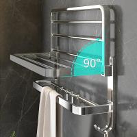 Rack De Toallas De Acero Inoxidable Plegable Sin Perforar Estante De Baño Con Ganchos Para Cocina Y Baño Organizador De Almacenamiento - details 1