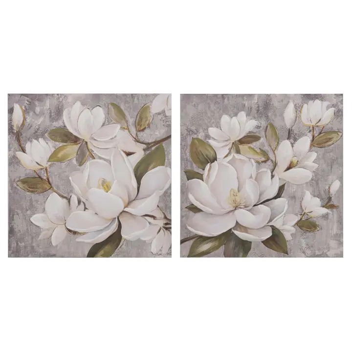 Set 2 Lienzos Flores 40% Pintado A Mano 60x3x60 Cm - 1