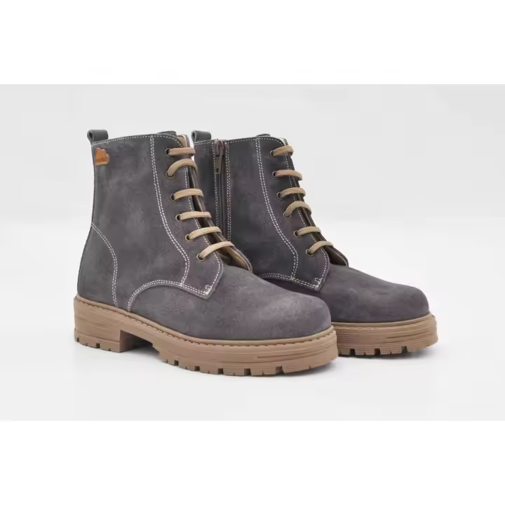 Angelitos - Bota Militar Gris de Ante Afelpado - Modelo Mº730 - Altura del Tacón: 4 Cm - 1