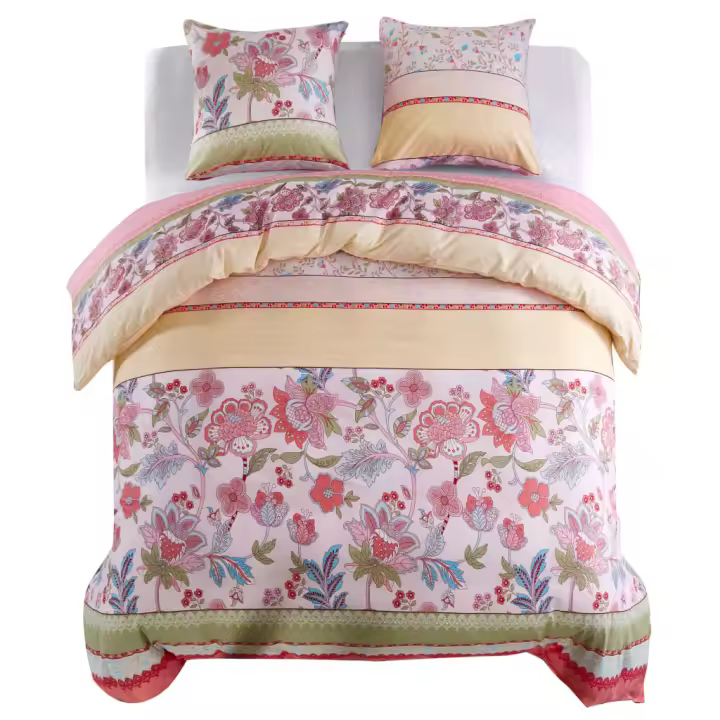 vidaXL Set funda de edredón estampado floral y rayas 200x220/80x80 cm - 1