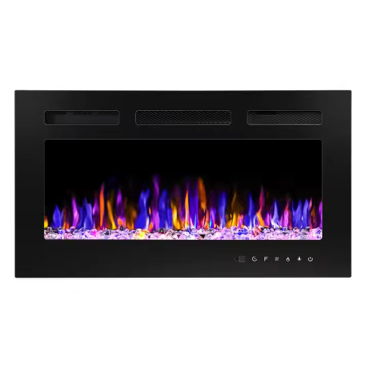 Chimenea eléctrica 36 pulgadas, 92cm, Chimenea con Luz LED con calefacción, chimenea de pared Regulable (750/1500 W, chimenea decorativa 3D con cristal y madera), temporizador, Termostato, Boton Tactil，LED - 1