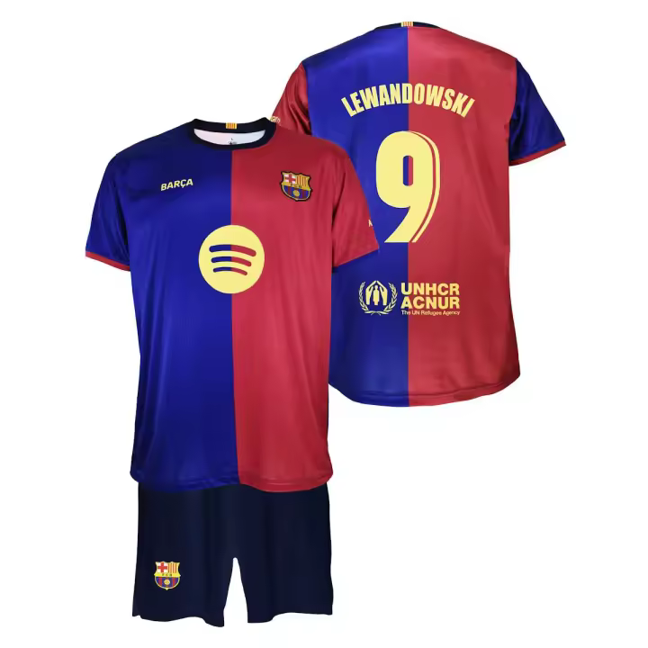 FC Barcelona Camiseta y Pantalón Primera Equipación Temporada 2024/2025 - LEWANDOWSKI 9 - Réplica Oficial con Liciencia - Niño - 1