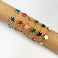 Pulsera Ajustable De Acero Inoxidable Con Doble Lado Y Cinco Hojas De Four Leaf Gold Plated Para Mujer Joyería De Moda - details 0