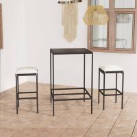 vidaXL Mesa y taburetes altos jardín y cojines 3 pzas ratán PE en color Negro/Gris/Marrón | cómodas modernas ergonómicas para comedor cocina salón hogar - details 0
