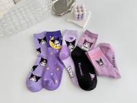 Calcetines Medio Tubo Disney Sanrio Kuromi Para Mujer Color Morado Algodón Peinado Dibujos Animados Lindos Hechicera Calcetines - details 3