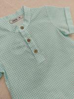 Conjunto de pantalón y camisa de niño en verde-agua con estampado a cuadros - Babidu - details 1