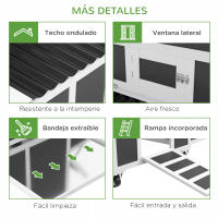 PawHut Gallinero de Madera 147x93,5x89,5 cm Gallinero para Exterior con Ventana Puerta Nido Bandeja Extraíble y Perchas Jaula para 1-6 Gallinas Gris Oscuro - details 6