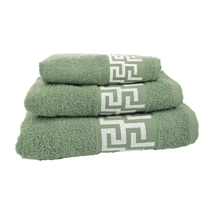 Multishop Juego de Toallas de Baño 3 Piezas. Calidad Rizo Algodon Egipcio 500 gr. Tamaños de Toallas de baño Tocador Lavabo y Ducha Sabana. Toallas baño Grandes. Cenefa Dibujo Cesar. - 1