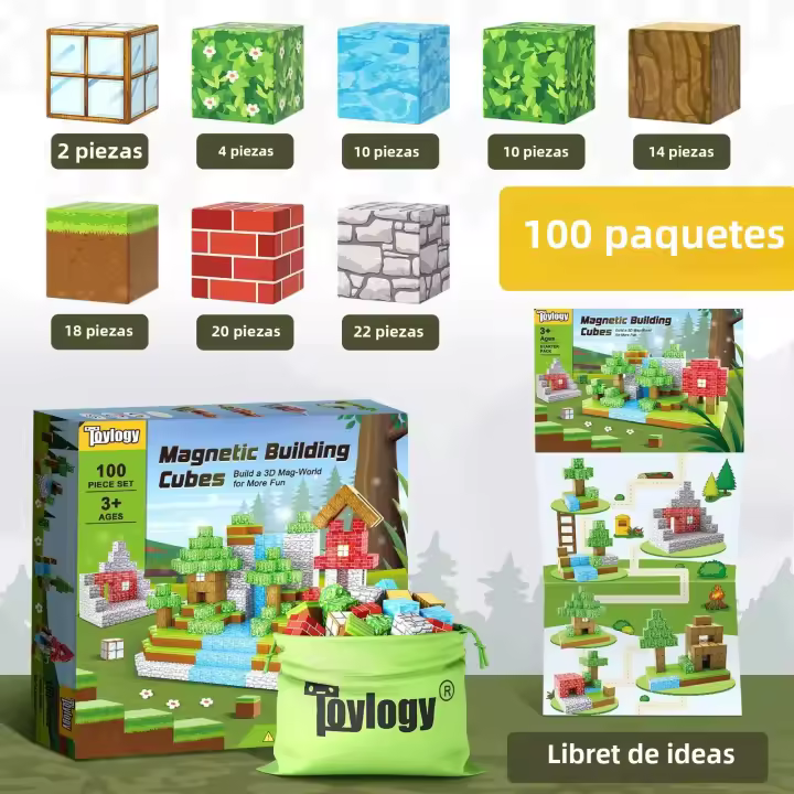 Juego De Bloques Magnéticos 100pcs Para Niños Y Niñas Edad 3+ Juguetes Sensoriales De Construcción Para Regalos - 1
