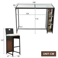 Set de Bar de Jardín de 7 Piezas with Cepillos, Espacio para Estantes, Tabla de Mesa de Cristal Templado, Ratán de Poliéster, Mezclas de Negro y Marrónnegro - details 7