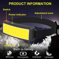 Linterna Frontal COB LED 3 Modos Recargable Por USB Lámpara De Cabeza Para Senderismo Y Acampar Impermeable Con Batería De Litio - details 3