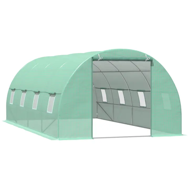 Outsunny Invernadero de Túnel 600x300x200 cm con Puerta Enrollable 8 Ventanas Cubierta PE 140g/m² y Tubo de Acero para Cultivos Plantas Verduras Verde - 1