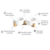 Comedero Doble Cerámico con Base de Madera - Práctico y Elegante para Perros y Gatos - La Casa de Turrón - details 0