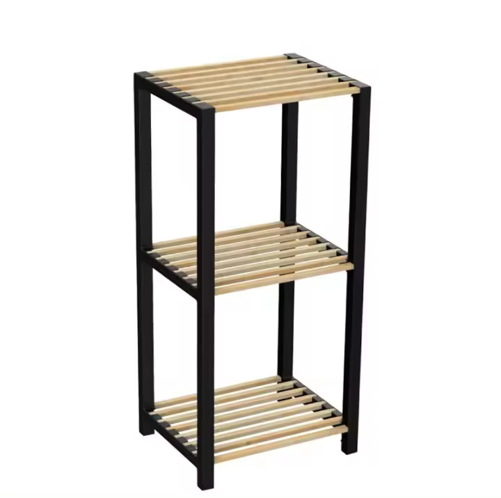 Mueble 3 Alturas Estantería De Baño Negro Natural Bambú Madera 78X38X29Cm - 1