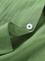Camiseta de manga corta de lino de verano para hombre, talla grande, sudadera holgada, cárdigan con botones de color liso, camisa de algodón y lino para hombre - details 16