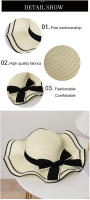 Sombrero De Paja Con Borde De Encaje Y Lazo Para Mujer Verano Resistente Al Sol Plegable Moda Y Protectora Para Vacaciones En La Playa - details 2