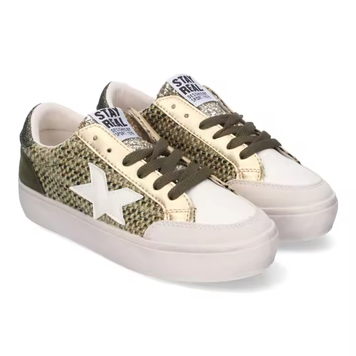 PuntoSalao PuntoSalao Zapatillas planas para mujer color verde y oro 9015 - 1