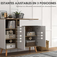 HOMCOM Aparador de Salón Moderno Aparador de Cocina con 1 Cajón 2 Puertas de Cierre Suave y Estantes Ajustables para Comedor Pasillo Dormitorio 95x35x85 cm Blanco y Natural - details 5