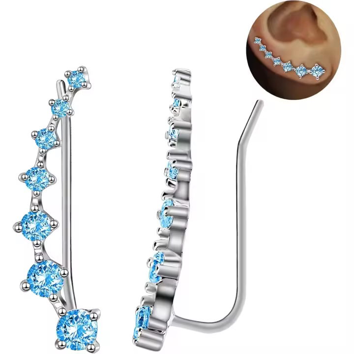 Pendientes de escalador hipoalergénicos, pendientes de 7 cristales 925, plata de ley, cristal hipoalergénico, joyas - 1