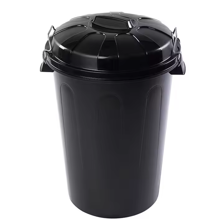 Tradineur - Cubo de basura con tapa y asas metálicas, contenedor de residuos de plástico, papelera, reciclaje, industrial, fabricado en España (Negro, 100 litros, 57 x 74,5 x 52 cm) - 1