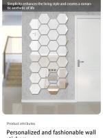 Pegatinas De Espejo Acrílico Hexagonal 12pcs Decoración De Pared Cristal Estereoscópico Para El Hogar Adhesivos De Espejo - details 1
