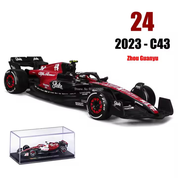 Modelo De Coche De Aleación Bburago 1:43 Alfa Romeo F1 Team Stake 2023 C43 24# Zhou Guanyu 77# Valtteri Bottas Serie De Juguetes Colección Regalo - 1
