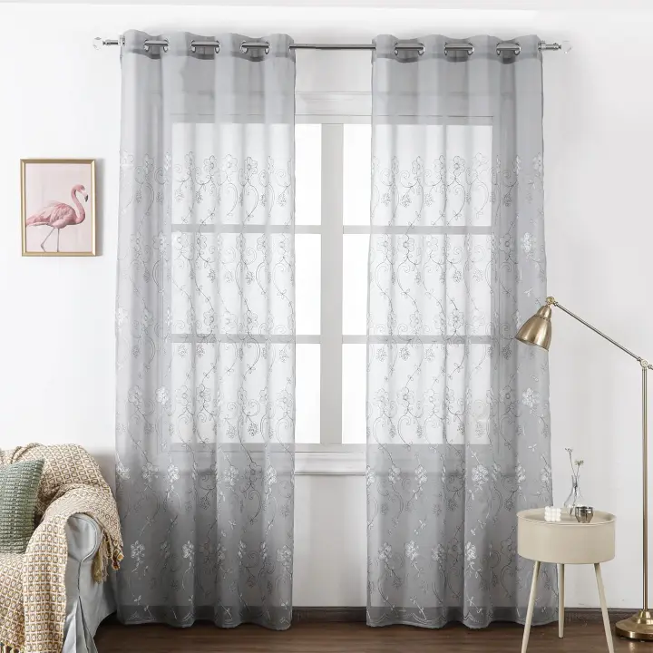 Shoppe house - Cortina Translúcida para Salón Dormitorio con Bordados - Visillo con Bordado Transparente para Salon con Ojales 140 x 260 cm - 1