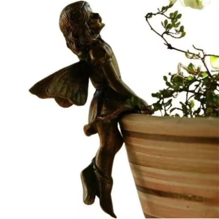 Mini Decoración De Resina Para Niñas Pendente De Taza Combinación De Flores 8.5CM Escultura De Hada Para Decoración De Macetas - 1