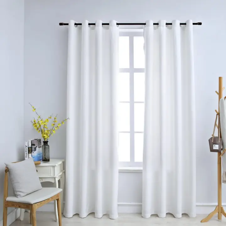 vidaXL Cortinas opacas anillas de metal 2 pzs blanco crudo 140x175 cm - 1