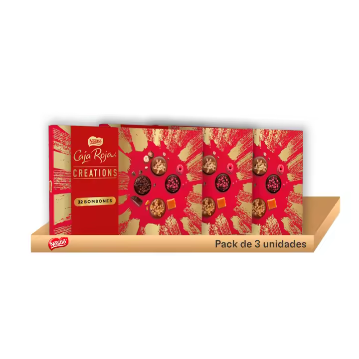 NESTLÉ CAJA ROJA CREATIONS Bombones de Chocolate - Estuche de 398g  Experiencia Única con Sabores Innovadores, Ideal para los Amantes del Chocolate - Pack de 3 Unidades - 1