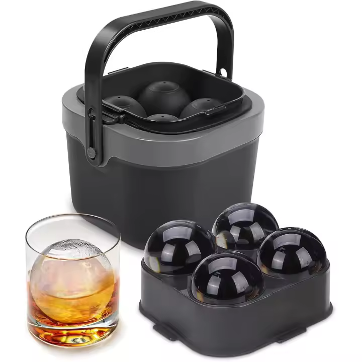 Juego de moldes de silicona para cubitos de hielo, molde esférico para cubitos de hielo, máquina de bolas de hielo de whisky, silicona transparente reutilizable para whisky, cócteles, bebidas - 1