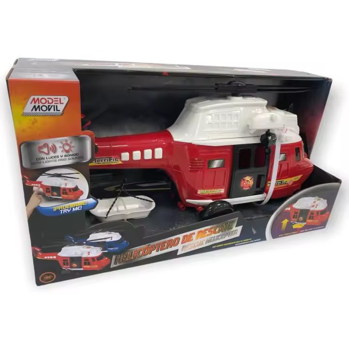 Helicóptero de Rescate Rojo con Luces y Sonidos Vehículos para jugar MODELMOVIL - 1