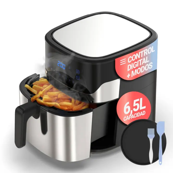 UNIVERSALBLUE Universalblue Freidora de Aire 6,5L Negra E Inox | AIR CRISPY 6005B - Cocina Saludable con Recetas Preinstaladas y Control Digital - 1