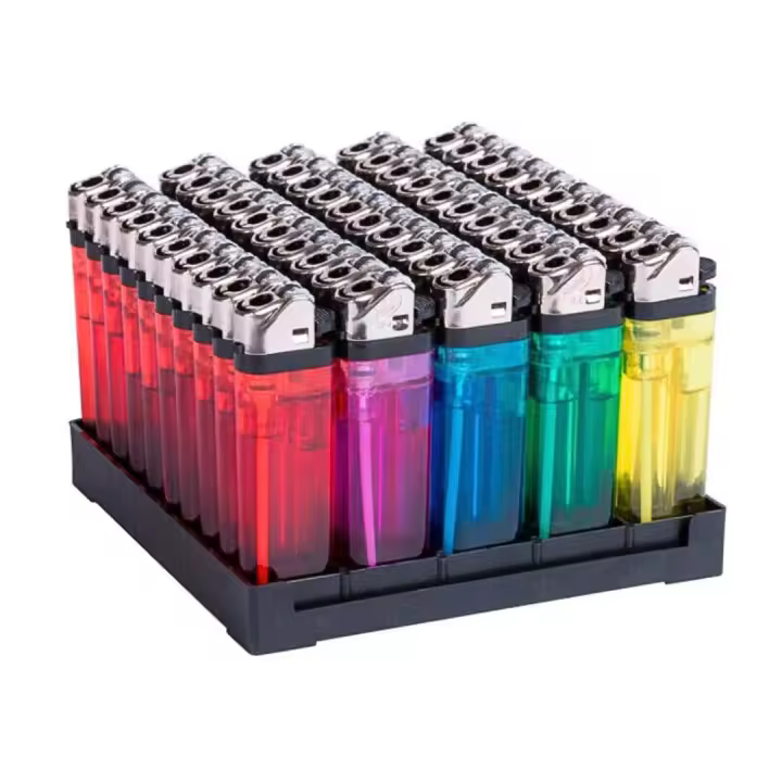 KROWN - Caja de Encendedores Mecheros Piedra Pack 50/100 Colores Transparente Mechero Desechables con Caja Expositora - 1