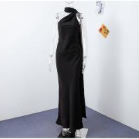 Vestido De Fiesta De Satén Para Mujer Elegante Sin Mangas De Cintura Alta Vestido Largo De Noche Casual A-line Halter Sin Costumbre De Alta Calle - details 4