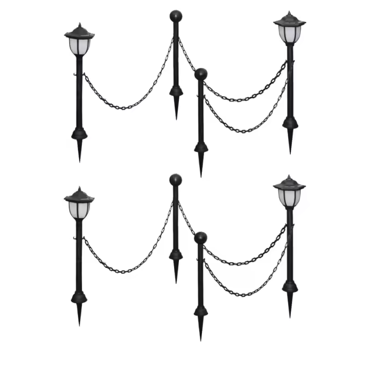 vidaXL Lámparas Solares con Valla de Cadena y Postes Iluminación de Jardín Cantidad 2 unidades, 4 unidades - 1